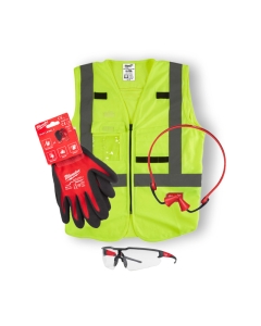 SAFETY KIT 2.0 COMPOSTO DA: OCCHIALE DI SICUREZZA + GILET ALTA VISIBILITÀ GIALLO + GUANTI ANTI-TAGLIO CAT.1/A + INSERTI AURICOLARI CON ARCHETTO cod. 4932492063