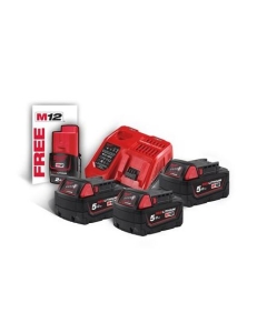 M18 NRG-503 ENERGY KIT 18V 5.0 Ah COMPOSTO DA: 3 BATTERIE M18 B5 + 1 BATTERIA M12 B2 + CARICATORE M12-18 FC cod. 4933451423