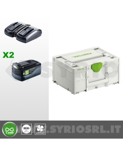 Festool SYS 18V 2x5,2/TCL 6 DUO SET ENERGIA COMPOSTO DA: 2 BATTERIE BP 18 Li 5,2 ASI + CARICABATTERIE TCL 6 DUO + SYSTAINER SYS3 M 187 cod. 577075