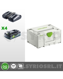 Festool SYS 18V 4x4,0/TCL 6 DUO SET ENERGIA COMPOSTO DA: 4 BATTERIA BP 18 Li 4,0 HPC-ASI + CARICABATTERIE TCL 6 DUO + SYSTAINER SYS3 M 187 cod. 577104