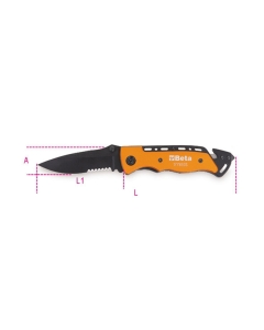 1778SOS COLTELLO SOCCORSO AUTO CON FUNZIONE MARTELLO FRANGICRISTALLO E TAGLIACINTURE DI SICUREZZA L: 205 mm A: 25 mm L1 85 mm cod. 017780080