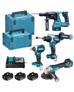 DLX4192TJ KIT 18V COMPOSTO DA: DHP492 AVVITATORE A PERCUSSIONE DGA513 SMERIGLIATRICE ANGOLARE DHR243 TASSELLATORE DTD153 AVVITATORE A MASSA BATTENTE