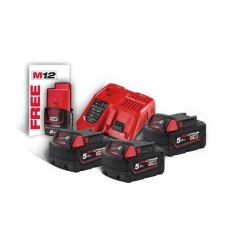 M18 NRG-503 ENERGY KIT 18V 5.0 Ah COMPOSTO DA: 3 BATTERIE M18 B5 + 1 BATTERIA M12 B2 + CARICATORE M12-18 FC cod. 4933451423