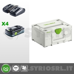 SYS 18V 4x4,0/TCL 6 DUO SET ENERGIA COMPOSTO DA: 4 BATTERIA BP 18 Li 4,0 HPC-ASI + CARICABATTERIE TCL 6 DUO + SYSTAINER SYS3 M 187 cod. 577104