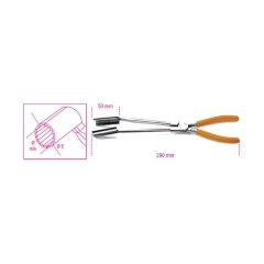 1474L PINZA PER CAPPUCCI CANDELE D'ACCENSIONE A BECCHI LUNGHI PIEGATI 15°  DIAM. MIN. 14 mm, DIAM. EST. 20 mm cod. 014740010