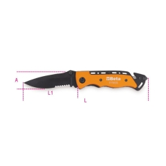 1778SOS COLTELLO SOCCORSO AUTO CON FUNZIONE MARTELLO FRANGICRISTALLO E TAGLIACINTURE DI SICUREZZA L: 205 mm A: 25 mm L1 85 mm cod. 017780080